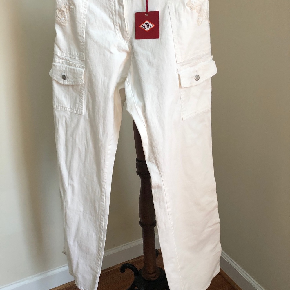 Oilily Embroidered Pants, NWT, White, Size 42